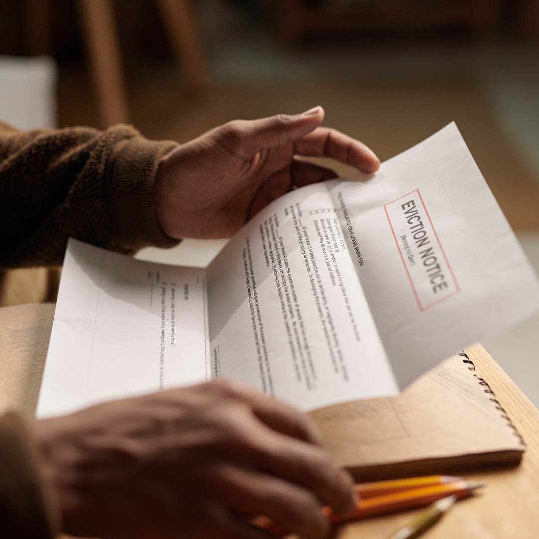 Eviction notice paperwork for a rental property in Dallas, Texas.